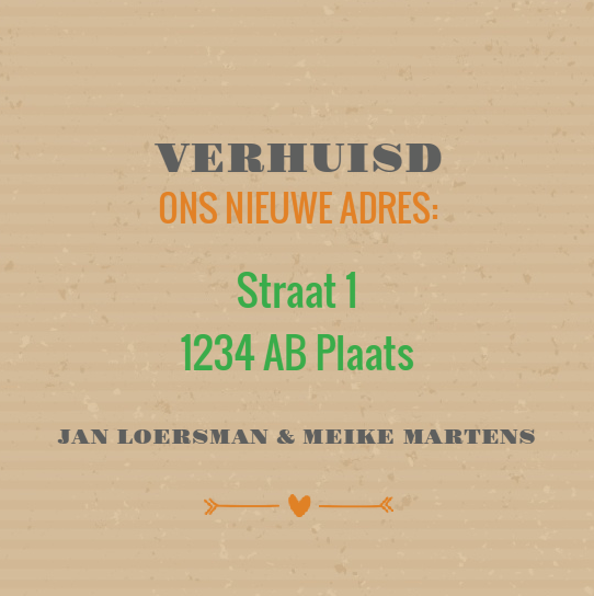 Verhuiskaart "Kraft met oranje poststempel" Verhuiskaart "Kraft met oranje poststempel"