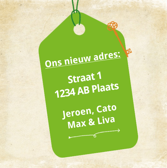 Verhuiskaart "Groen uiltje met sleutel" Verhuiskaart "Groen uiltje met sleutel"