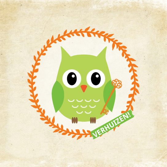 Verhuiskaart "Groen uiltje met sleutel" Verhuiskaart "Groen uiltje met sleutel"