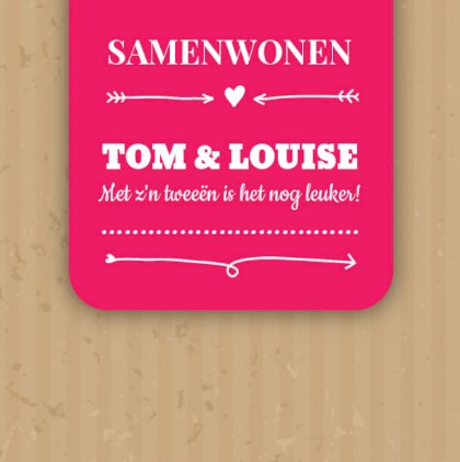 Gevouwen verhuiskaart "Samenwonen Roze Kraft"