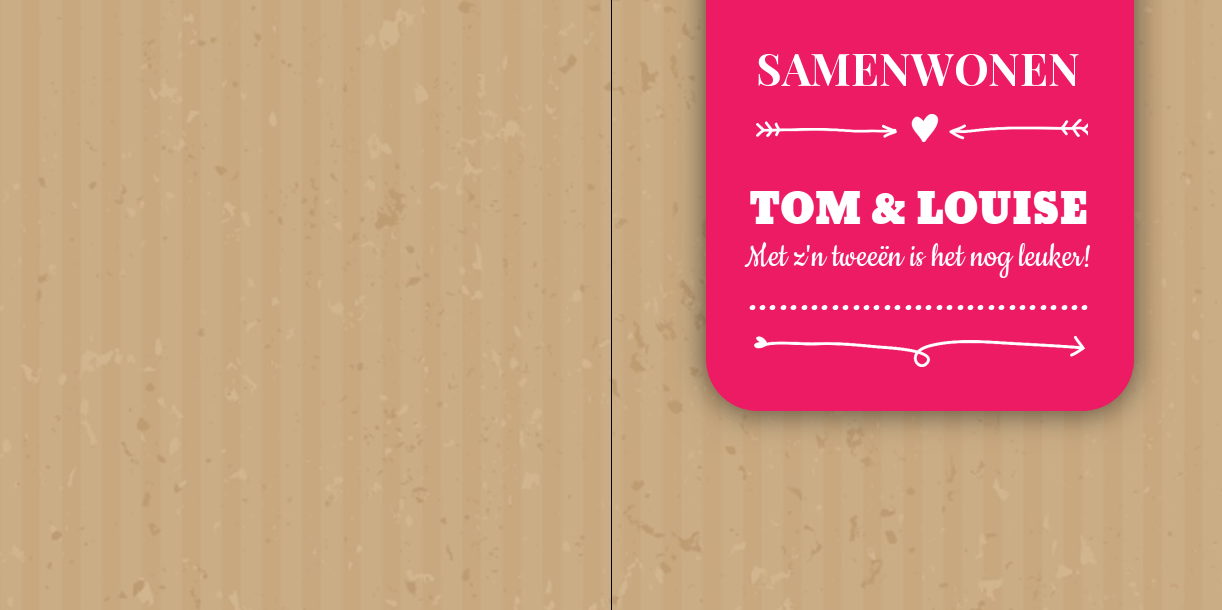 Gevouwen verhuiskaart "Samenwonen Roze Kraft" Gevouwen verhuiskaart "Samenwonen Roze Kraft"