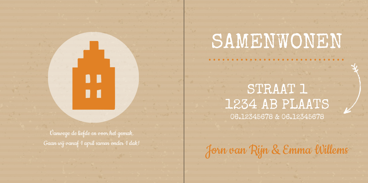 Gevouwen verhuiskaart "Oranje huis" Gevouwen verhuiskaart "Oranje huis"