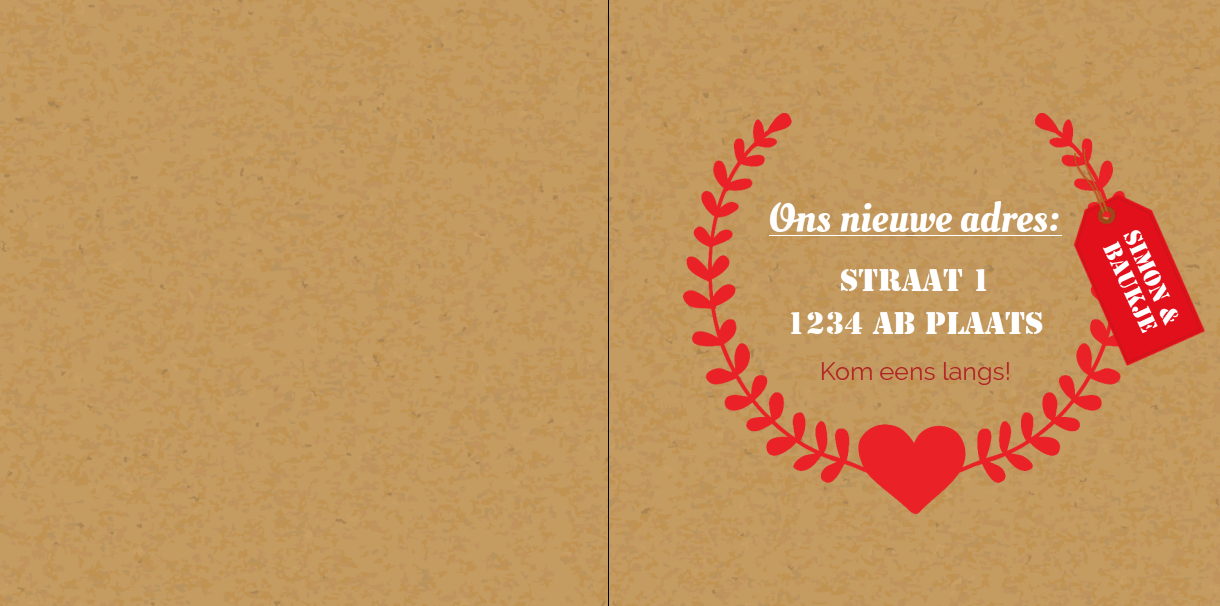 Gevouwen verhuiskaart "Liefde samenwonen" Gevouwen verhuiskaart "Liefde samenwonen"