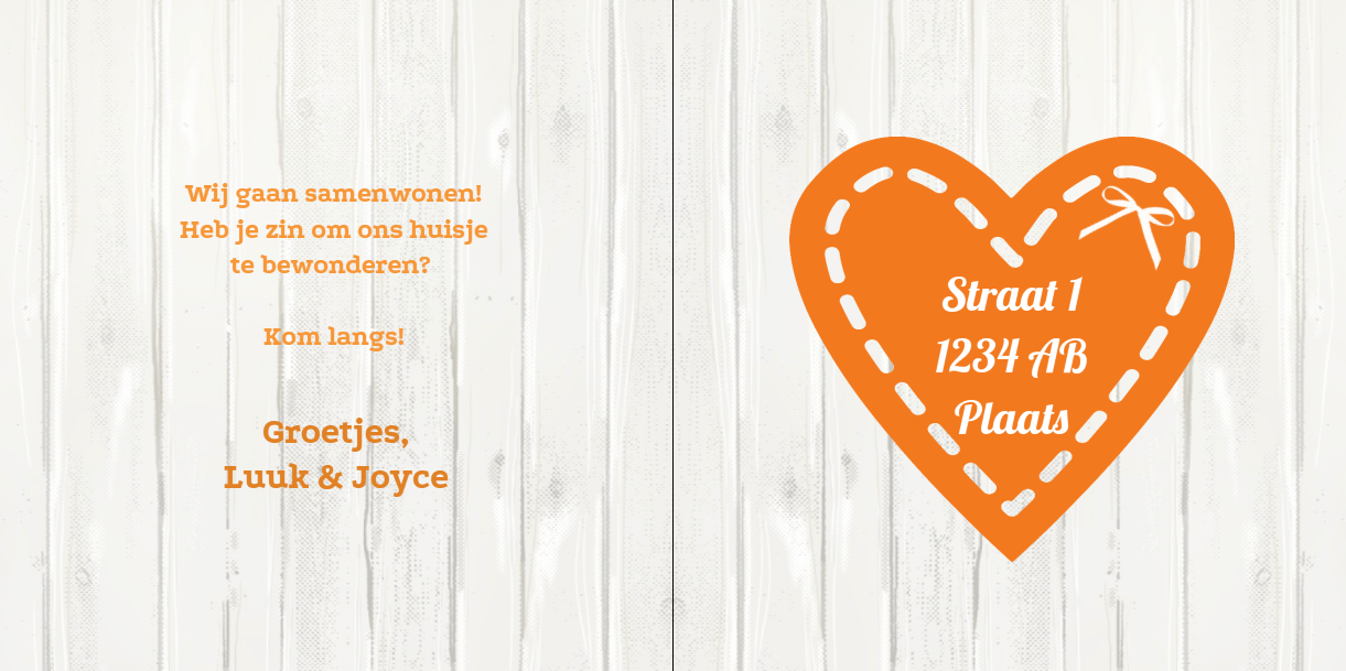 Gevouwen verhuiskaart "Steigerhout oranje" Gevouwen verhuiskaart "Steigerhout oranje"