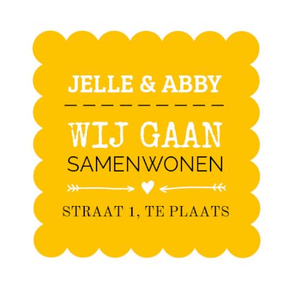 Gevouwen verhuiskaart "Geel vierkant" Gevouwen verhuiskaart "Geel vierkant"