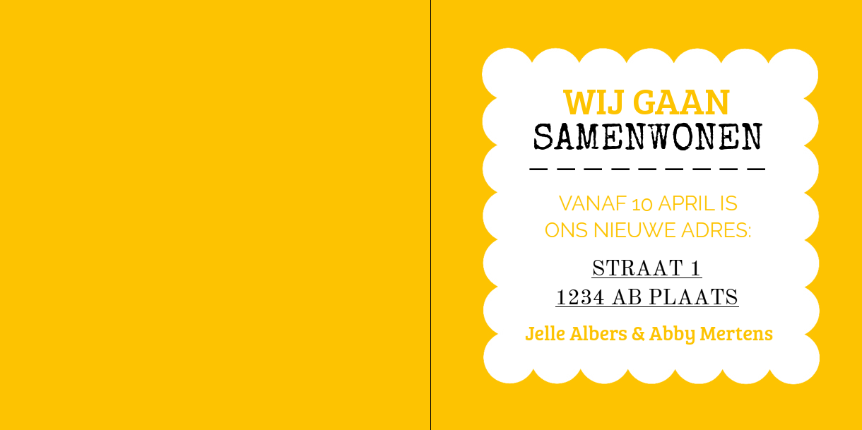 Gevouwen verhuiskaart "Geel vierkant" Gevouwen verhuiskaart "Geel vierkant"