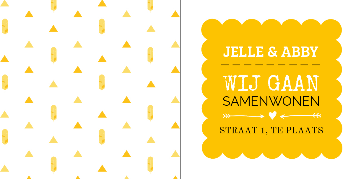 Gevouwen verhuiskaart "Geel vierkant" Gevouwen verhuiskaart "Geel vierkant"