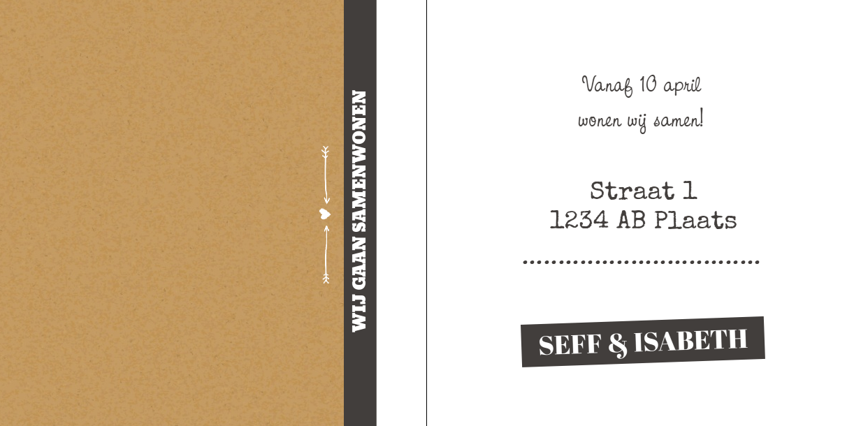 Gevouwen verhuiskaart "Kraft met krijtbord" Gevouwen verhuiskaart "Kraft met krijtbord"