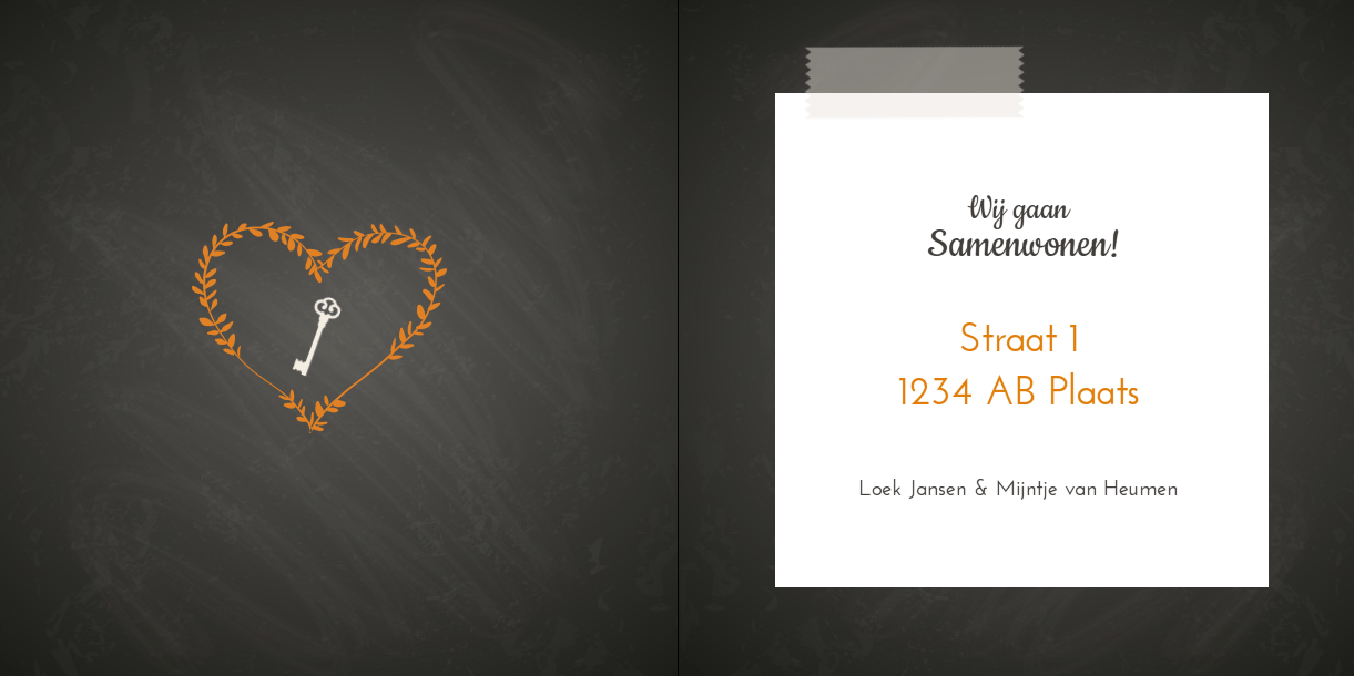 Gevouwen verhuiskaart "Krijtbord hart" Gevouwen verhuiskaart "Krijtbord hart"