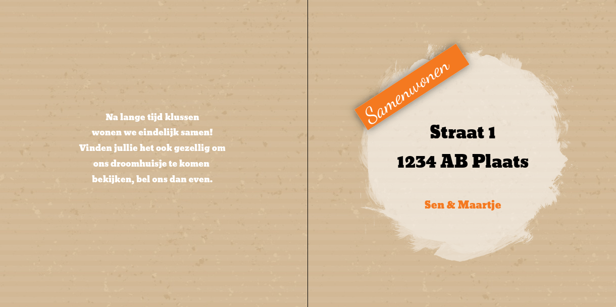 Gevouwen verhuiskaart "Oranje hart" Gevouwen verhuiskaart "Oranje hart"