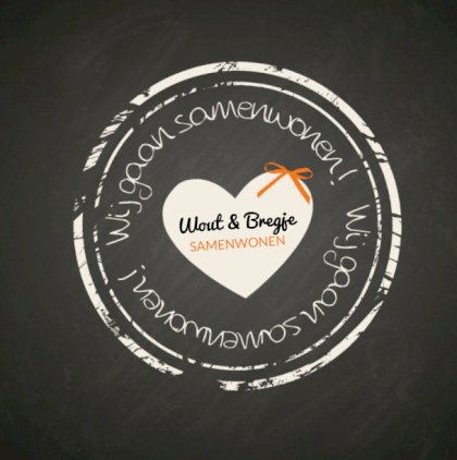 Gevouwen verhuiskaart "Krijtbord met hart stempel"