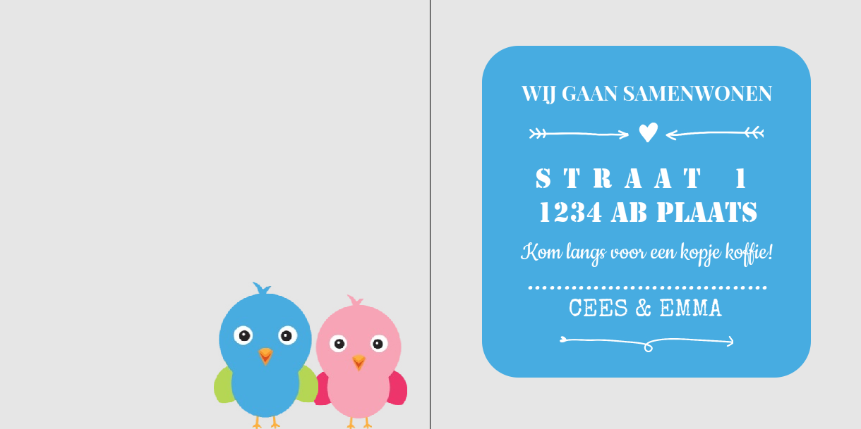 Gevouwen verhuiskaart "Vogeltjes" Gevouwen verhuiskaart "Vogeltjes"