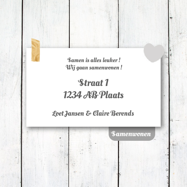 Verhuiskaart "Steigerhout samenwonen" Verhuiskaart "Steigerhout samenwonen"