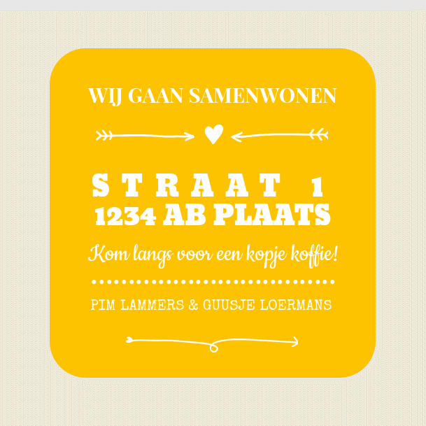 Verhuiskaart "Vogeltjes blauw en geel" Verhuiskaart "Vogeltjes blauw en geel"