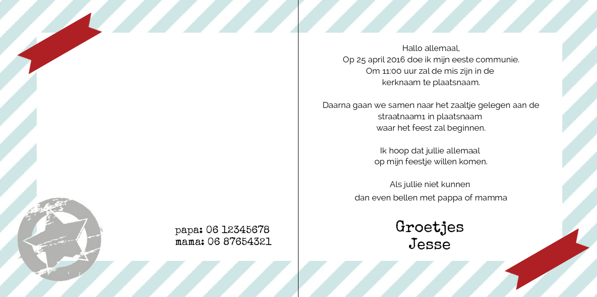 Gevouwen kaart "Retro lintje blauw" Gevouwen kaart "Retro lintje blauw"