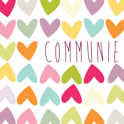 Kaartje "Communie gekleurde hartjes" Kaartje "Communie gekleurde hartjes"