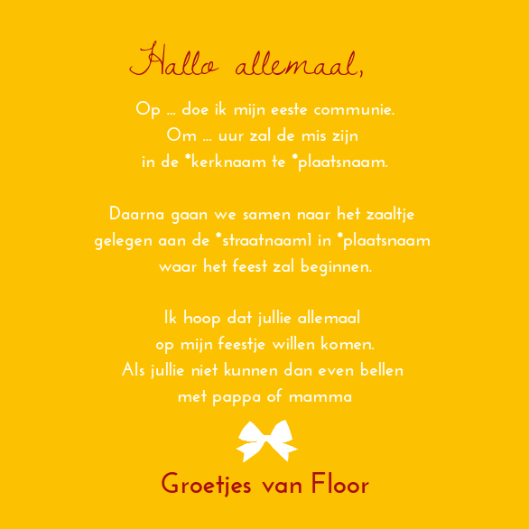 Kaartje "Communie geel geruit" Kaartje "Communie geel geruit"