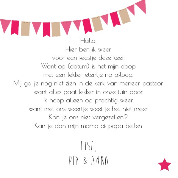 Kaartje "Doopfeest wolkje roze" Kaartje "Doopfeest wolkje roze"