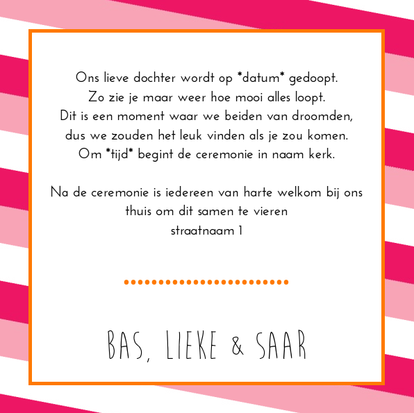 Kaartje "Doopkaart roze gestreept" Kaartje "Doopkaart roze gestreept"