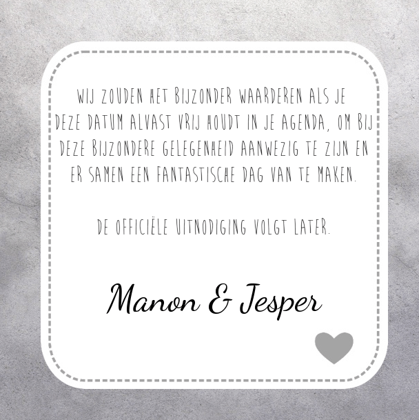 Save the date kaart "Grijs" Save the date kaart "Grijs"