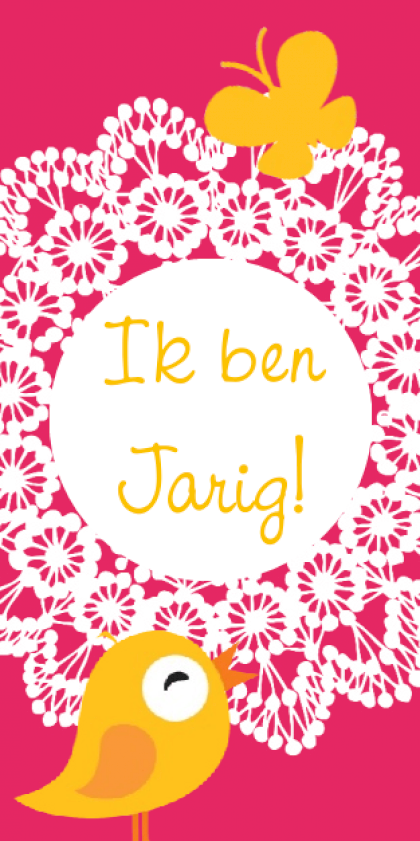 Uitnodigingskaart "Geel vogeltje & vlinder op kant"