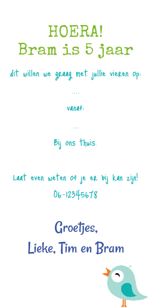 Uitnodigingskaart "Vogeltje op stapel cadeaus" Uitnodigingskaart "Vogeltje op stapel cadeaus"