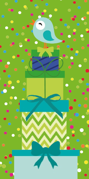 Uitnodigingskaart "Vogeltje op stapel cadeaus" Uitnodigingskaart "Vogeltje op stapel cadeaus"