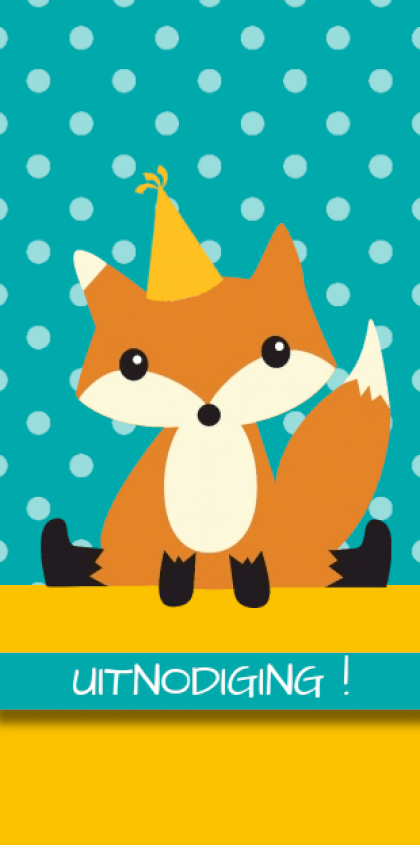 Uitnodigingskaart "Vosje met feestmuts"