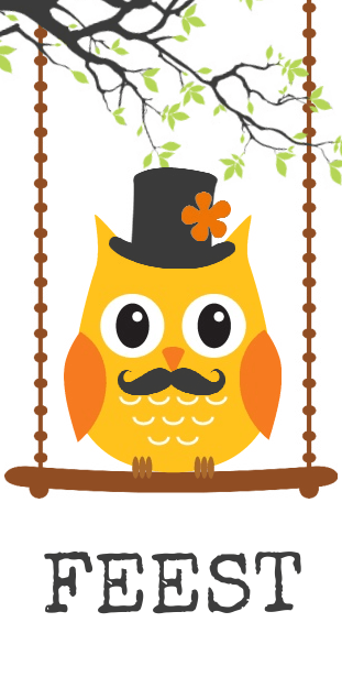 Uitnodigingskaart "Geel uiltje op schommel" Uitnodigingskaart "Geel uiltje op schommel"