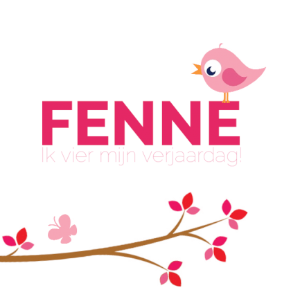 Uitnodigingskaart "Roze vogeltje & Takje"