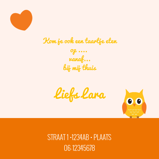 Uitnodigingskaart "Uiltje op schommel" Uitnodigingskaart "Uiltje op schommel"