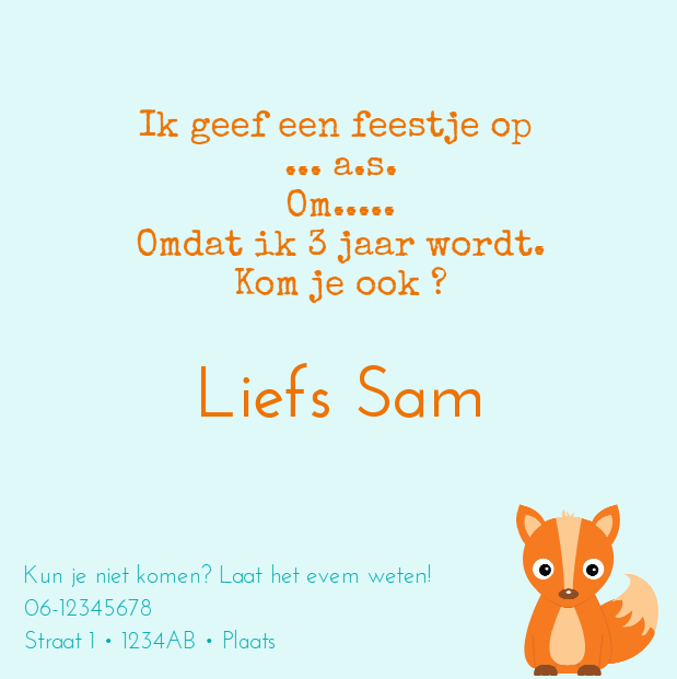 Uitnodigingskaart "Vosje & Stipjes" Uitnodigingskaart "Vosje & Stipjes"