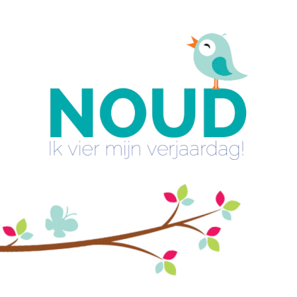 Uitnodigingskaart "Blauw vogeltje op takje"