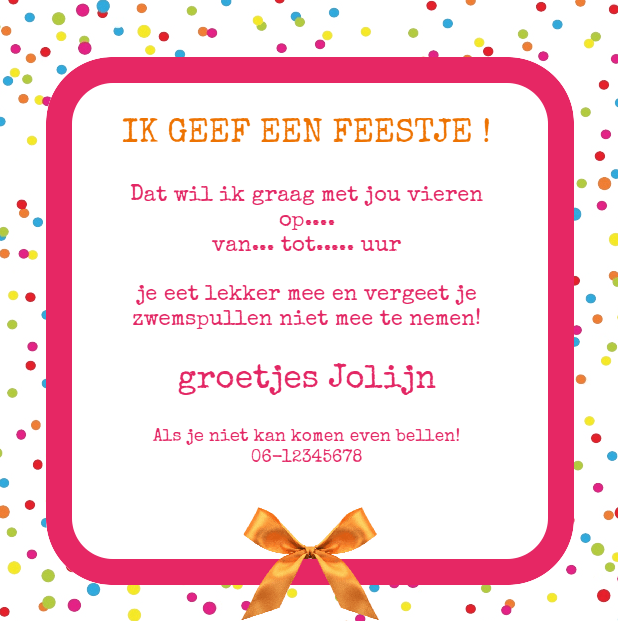 Uitnodigingskaart "Roze vogeltje & Confetti" Uitnodigingskaart "Roze vogeltje & Confetti"