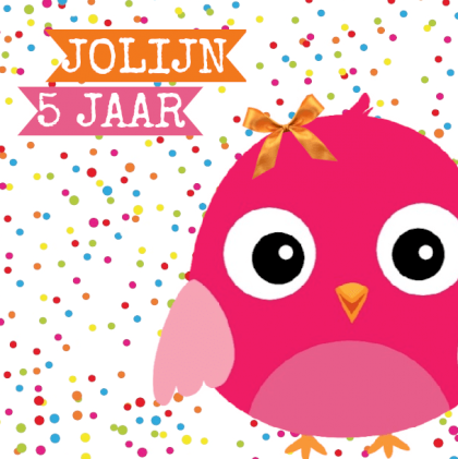 Uitnodigingskaart "Roze vogeltje & Confetti"