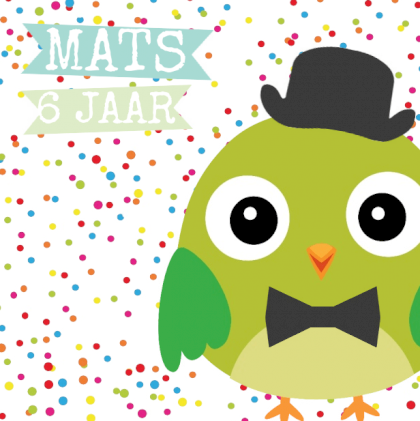 Uitnodigingskaart "Groen vogeltje & Confetti"