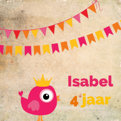 Uitnodigingskaart "Roze vogeltje & Slingers"