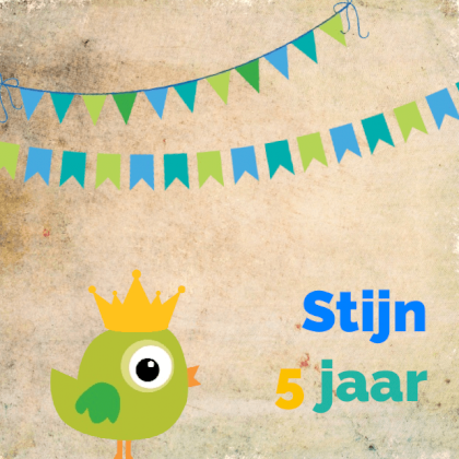 Uitnodigingskaart "Groen vogeltje & Slingers"