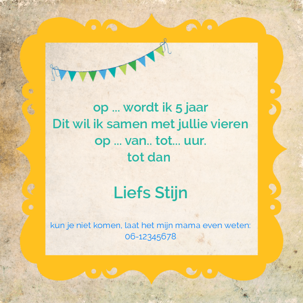 Uitnodigingskaart "Groen vogeltje & Slingers" Uitnodigingskaart "Groen vogeltje & Slingers"