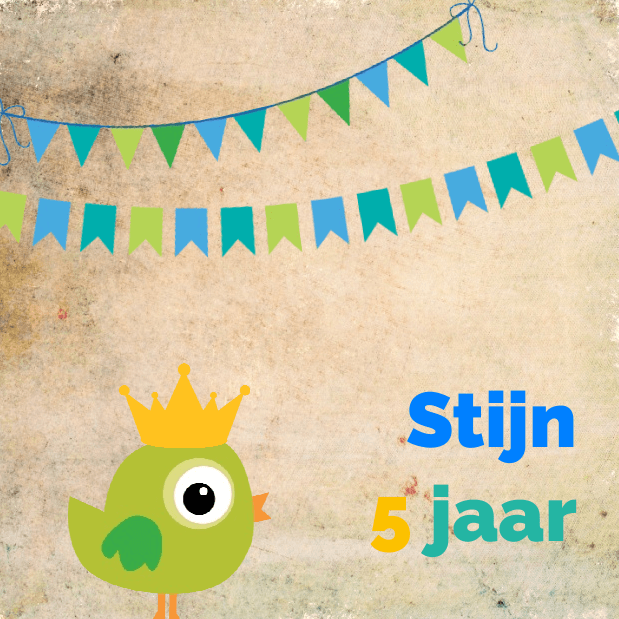 Uitnodigingskaart "Groen vogeltje & Slingers" Uitnodigingskaart "Groen vogeltje & Slingers"