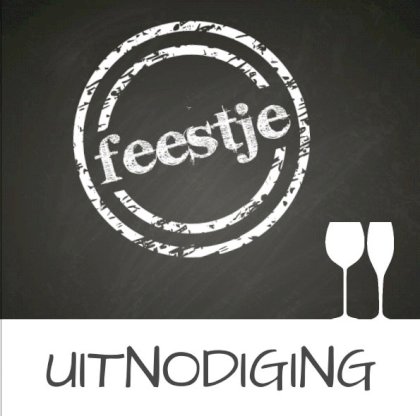Gevouwen uitnodigingskaart "Feestje & Krijtbord" Gevouwen uitnodigingskaart "Feestje & Krijtbord"
