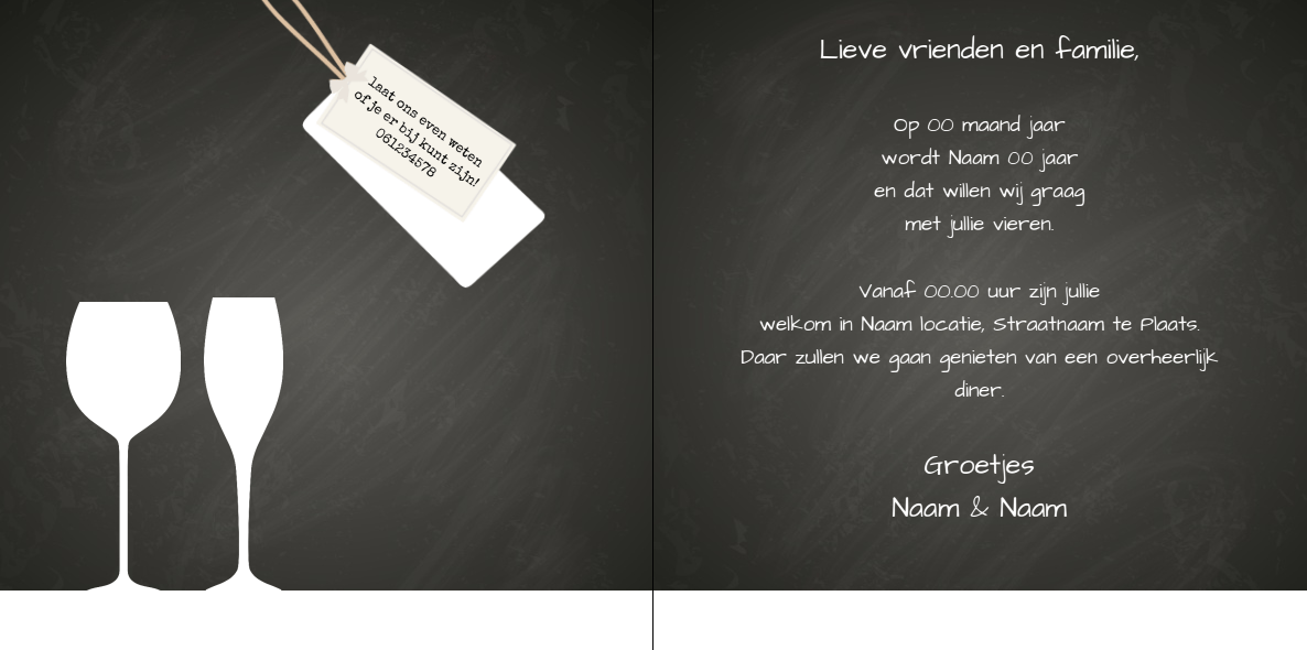 Gevouwen uitnodigingskaart "Feestje & Krijtbord" Gevouwen uitnodigingskaart "Feestje & Krijtbord"