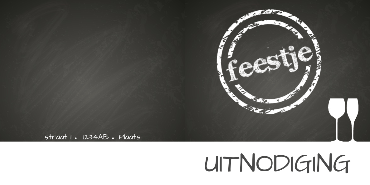 Gevouwen uitnodigingskaart "Feestje & Krijtbord" Gevouwen uitnodigingskaart "Feestje & Krijtbord"