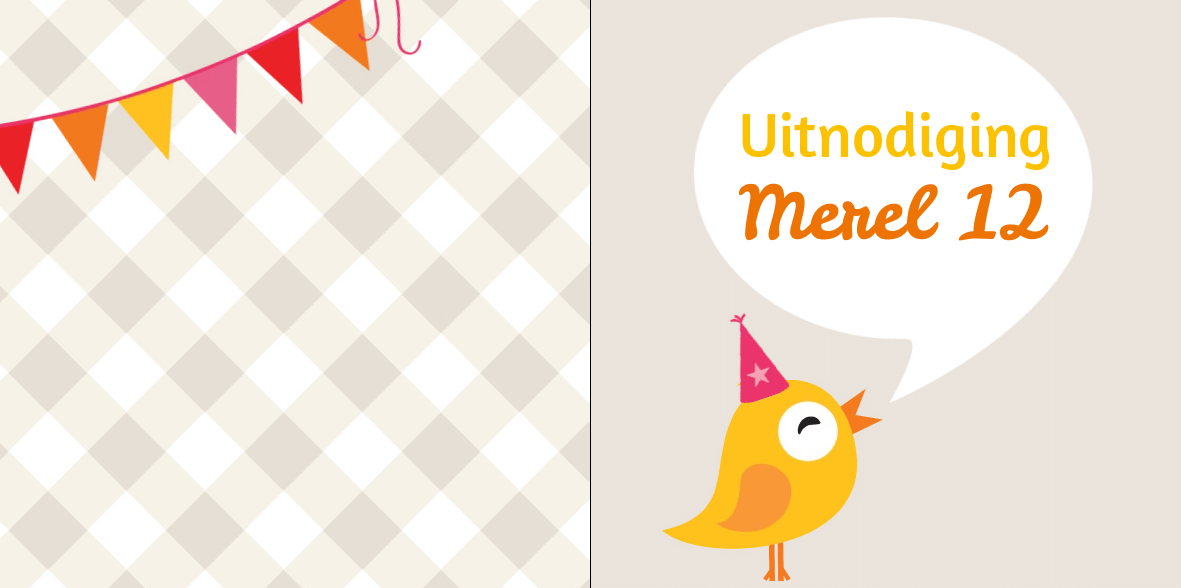 Gevouwen uitnodigingskaart "Geel vogeltje met feestmuts" Gevouwen uitnodigingskaart "Geel vogeltje met feestmuts"