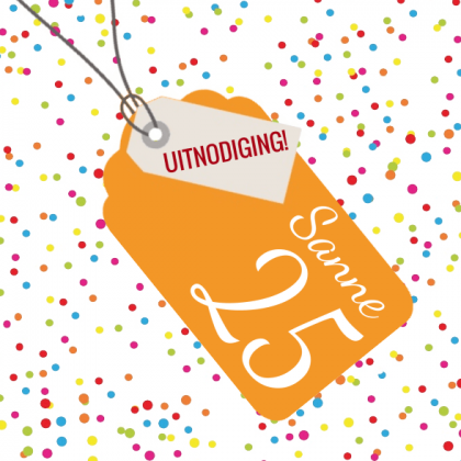 Gevouwen uitnodigingskaart "Oranje label & Confetti"