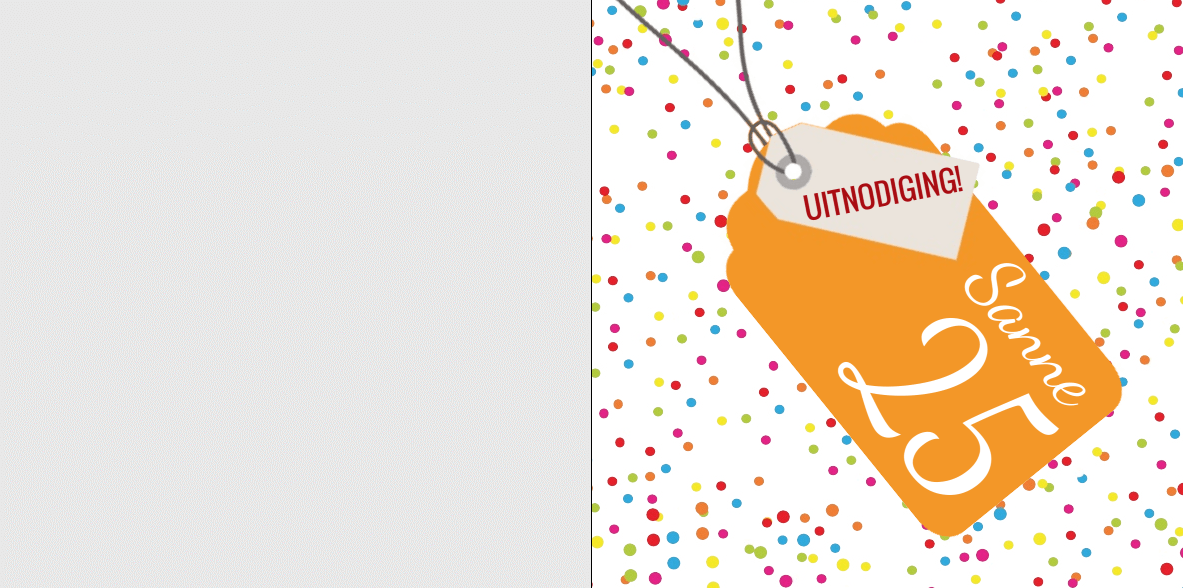 Gevouwen uitnodigingskaart "Oranje label & Confetti"