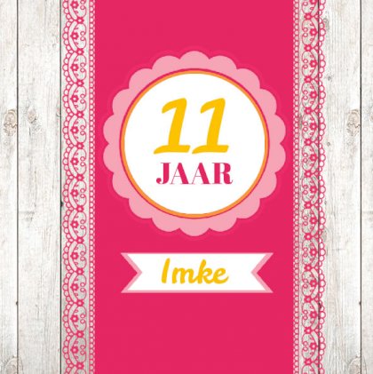 Uitnodigingskaart "Kant & Hout & Roze "