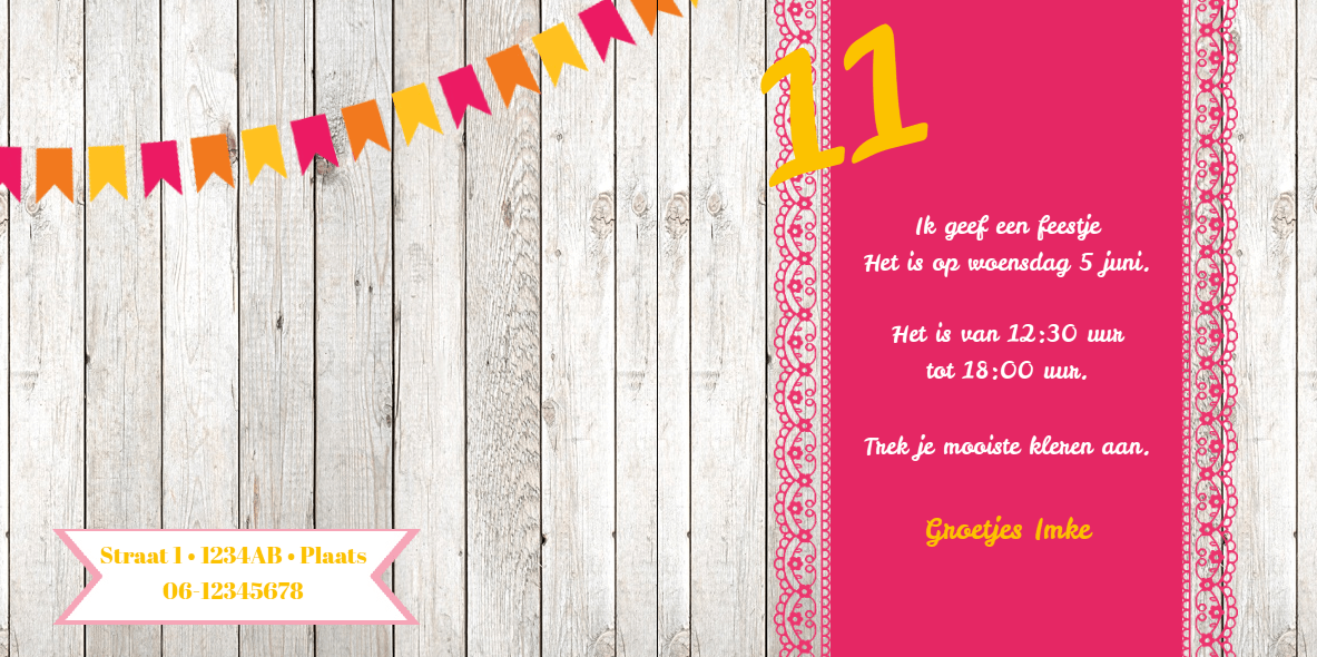 Uitnodigingskaart "Kant & Hout & Roze " Uitnodigingskaart "Kant & Hout & Roze "