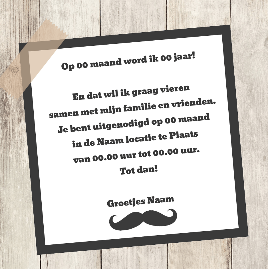 Uitnodigingskaart "Snor op hout" Uitnodigingskaart "Snor op hout"