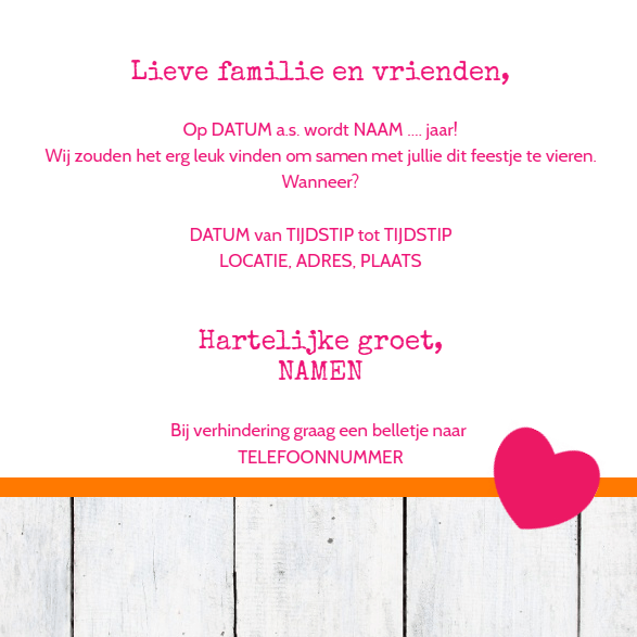 Uitnodigingskaart "Feestje! hout" Uitnodigingskaart "Feestje! hout"